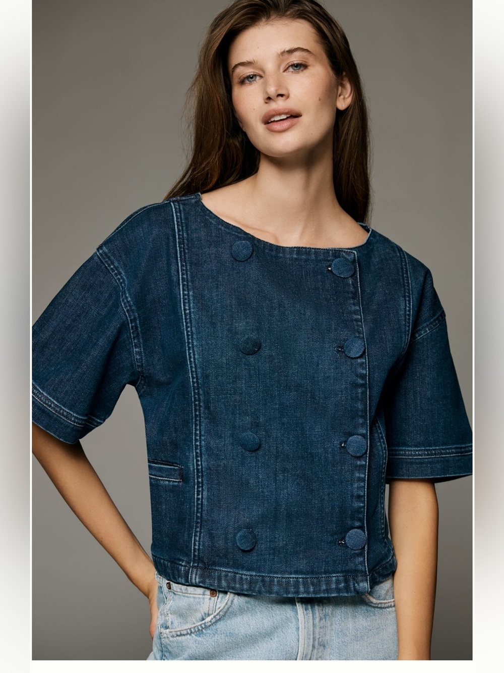 NWT! Maeve Short Sleeve Double Breasted Denim Jacket XS (Runs very Big)